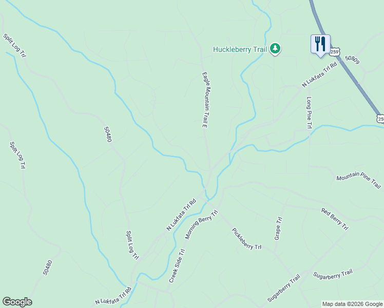 map of restaurants, bars, coffee shops, grocery stores, and more near Eagle Mountain Trail East in Broken Bow