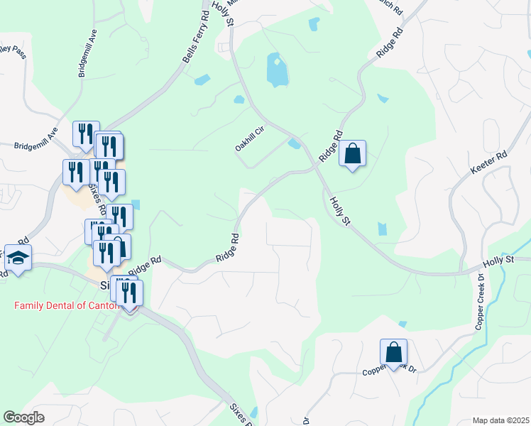 map of restaurants, bars, coffee shops, grocery stores, and more near 423 Eagle Ridge Trail in Canton