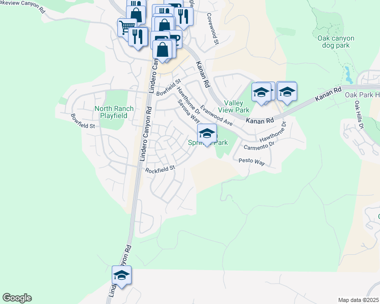 map of restaurants, bars, coffee shops, grocery stores, and more near 4928 Lazio Way in Oak Park