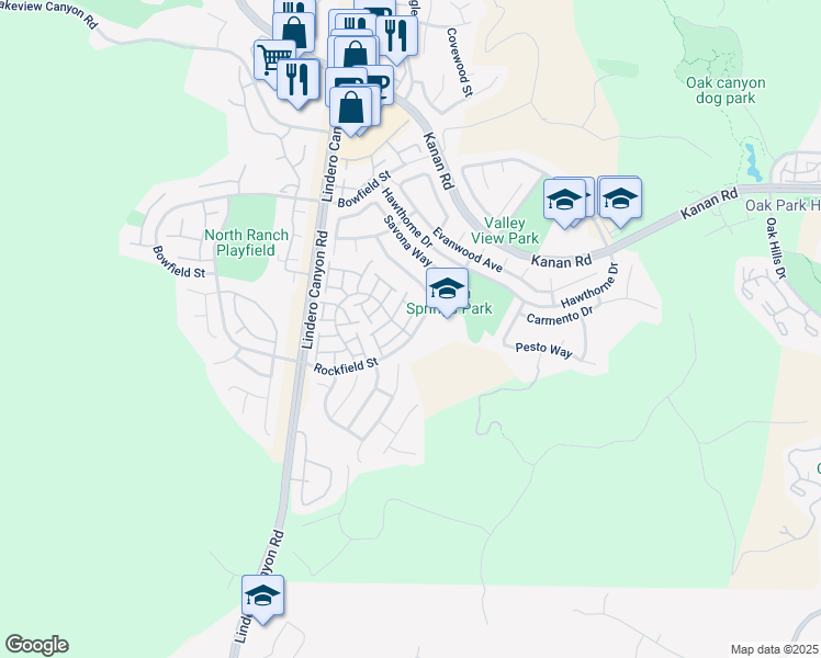 map of restaurants, bars, coffee shops, grocery stores, and more near 4928 Lazio Way in Oak Park