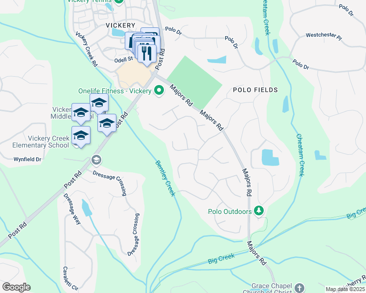 map of restaurants, bars, coffee shops, grocery stores, and more near 6510 Newcastle Way in Cumming