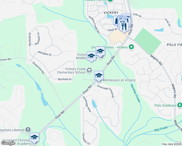 map of restaurants, bars, coffee shops, grocery stores, and more near 6285 Post Road in Cumming