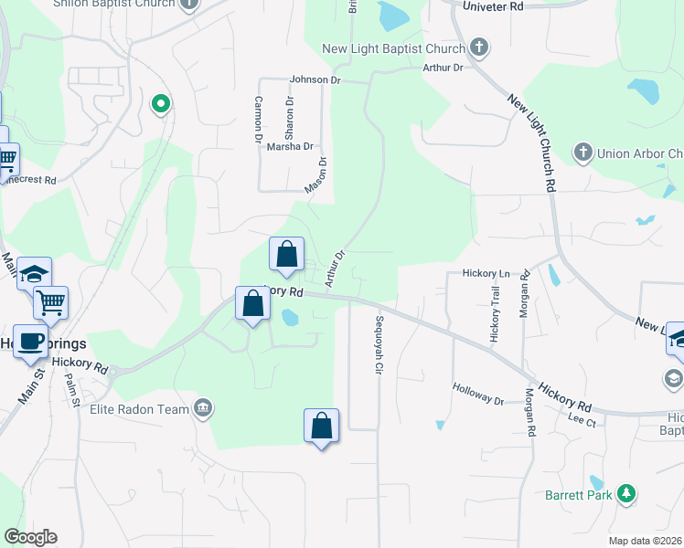 map of restaurants, bars, coffee shops, grocery stores, and more near 983 Hickory Road in Canton