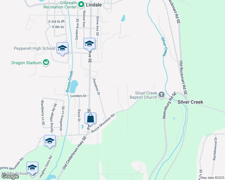 map of restaurants, bars, coffee shops, grocery stores, and more near 109 Doyle Street Southeast in Silver Creek
