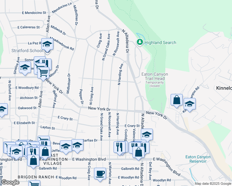 map of restaurants, bars, coffee shops, grocery stores, and more near 1779 North Harding Avenue in Altadena