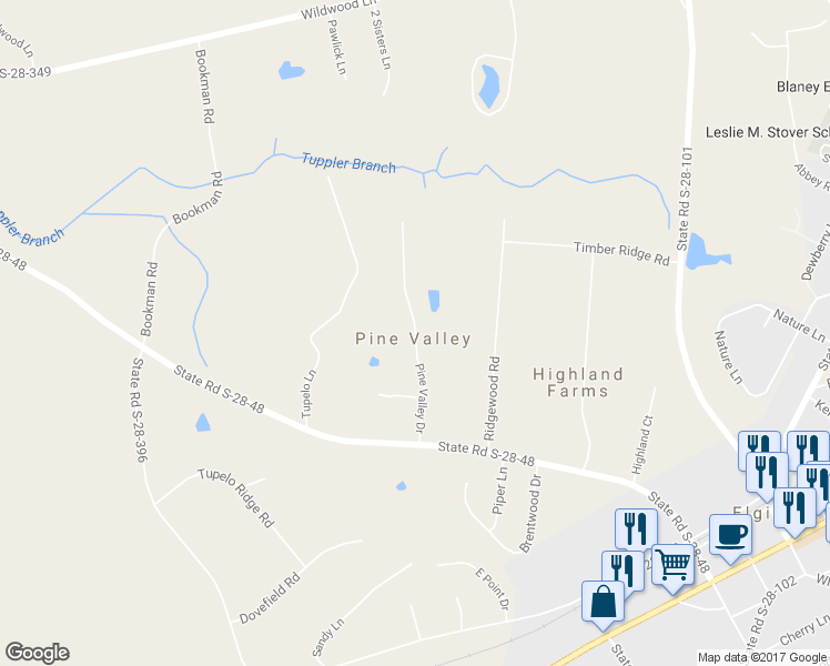 map of restaurants, bars, coffee shops, grocery stores, and more near 1548 Pine Valley Drive in Elgin