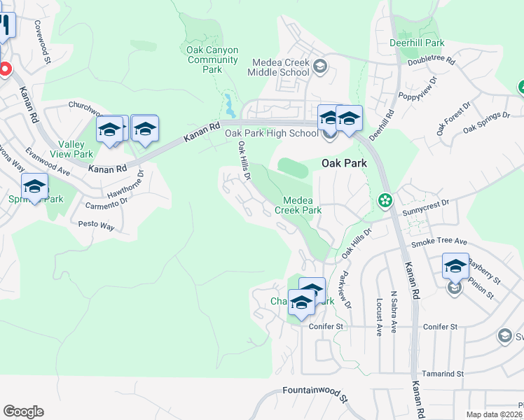 map of restaurants, bars, coffee shops, grocery stores, and more near 529 El Azul Circle in Agoura Hills