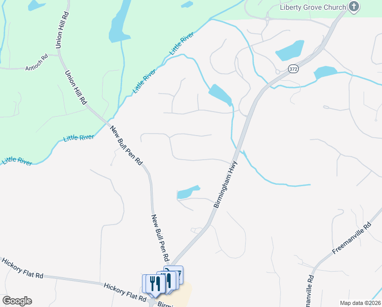 map of restaurants, bars, coffee shops, grocery stores, and more near 16230 Birmingham Highway in Alpharetta