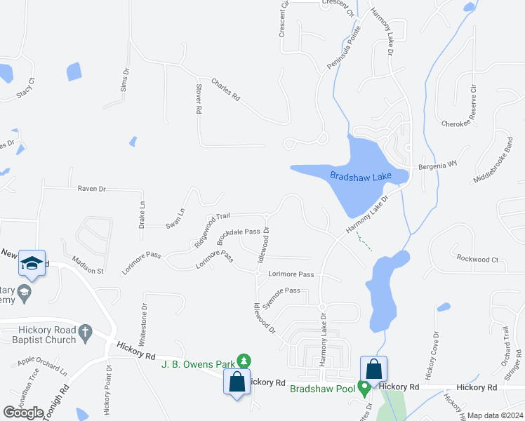 map of restaurants, bars, coffee shops, grocery stores, and more near 304 Ridgewood Trail in Canton