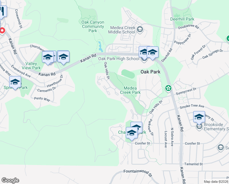 map of restaurants, bars, coffee shops, grocery stores, and more near 529 El Azul Circle in Agoura Hills