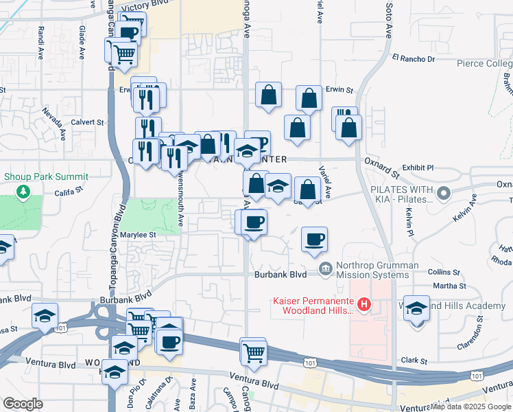 map of restaurants, bars, coffee shops, grocery stores, and more near in Los Angeles