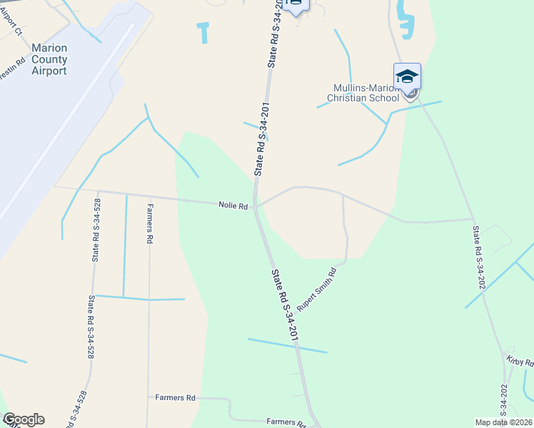 map of restaurants, bars, coffee shops, grocery stores, and more near 299 Nolie Road in Mullins