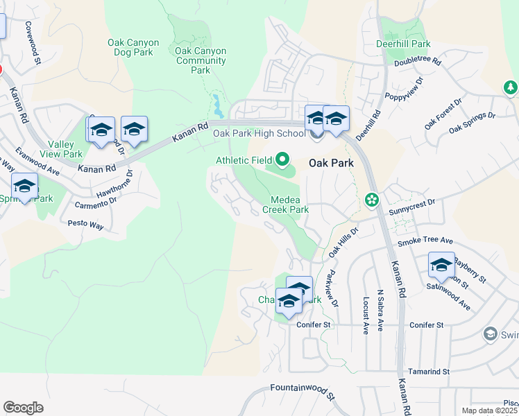 map of restaurants, bars, coffee shops, grocery stores, and more near 520 El Azul Circle in Oak Park