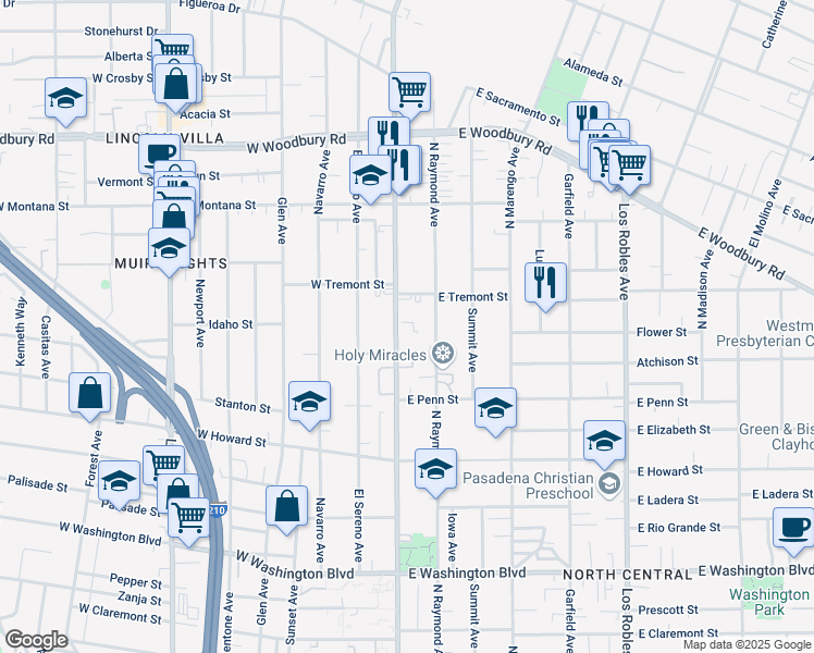 map of restaurants, bars, coffee shops, grocery stores, and more near 1836 North Fair Oaks Avenue in Pasadena