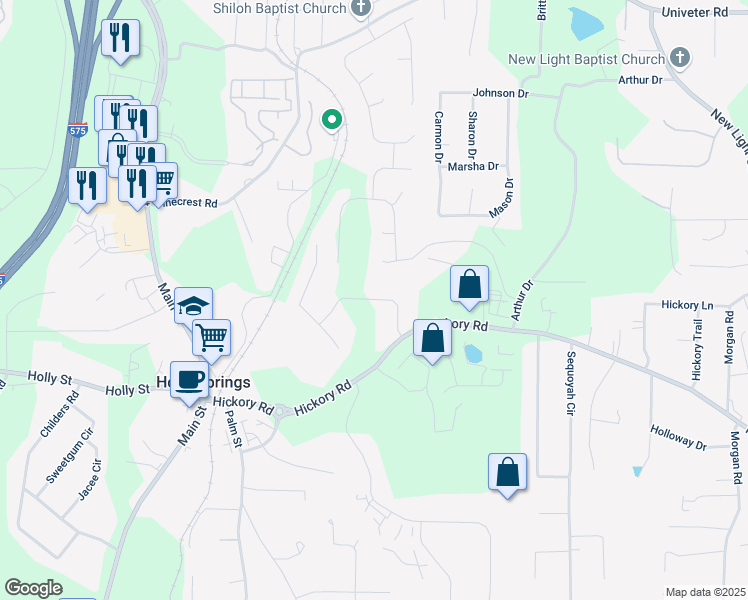 map of restaurants, bars, coffee shops, grocery stores, and more near 107 Cedar Brook Drive in Canton