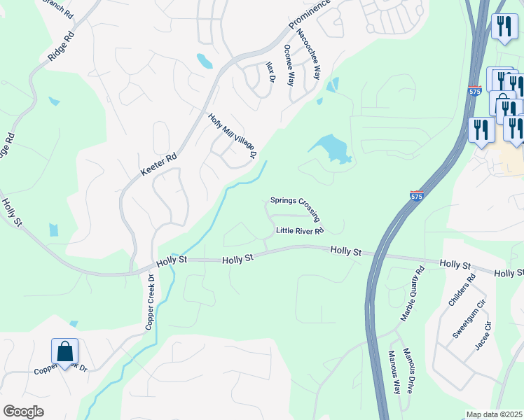 map of restaurants, bars, coffee shops, grocery stores, and more near 287 Springs Crossing in Canton