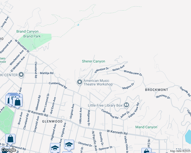 map of restaurants, bars, coffee shops, grocery stores, and more near 515 Nolan Avenue in Glendale