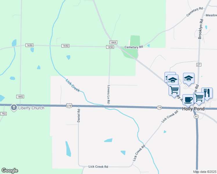 map of restaurants, bars, coffee shops, grocery stores, and more near 160 Lovers Lane Road in Holly Pond