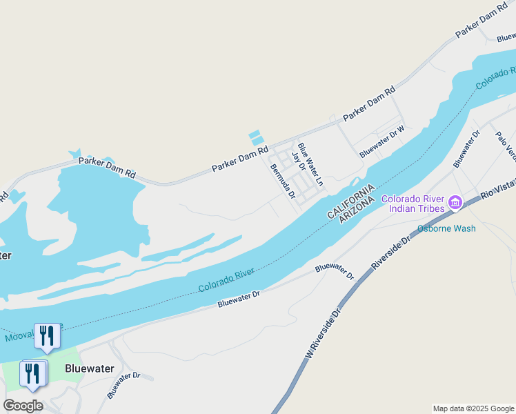 map of restaurants, bars, coffee shops, grocery stores, and more near in Bluewater