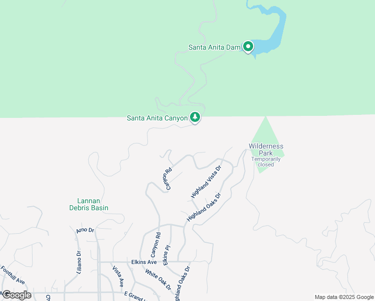 map of restaurants, bars, coffee shops, grocery stores, and more near 2225 Canyon Road in Arcadia