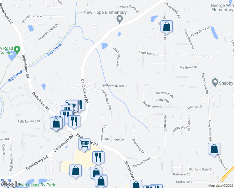 map of restaurants, bars, coffee shops, grocery stores, and more near 5440 Brunswick Drive in Cumming