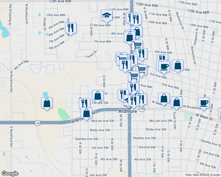 map of restaurants, bars, coffee shops, grocery stores, and more near 19 N Street Northwest in Ardmore