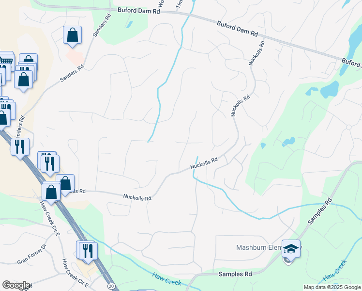 map of restaurants, bars, coffee shops, grocery stores, and more near 2455 Virginia Heights Drive in Cumming