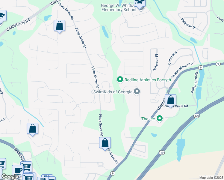 map of restaurants, bars, coffee shops, grocery stores, and more near 5136 Sherwood Way in Cumming
