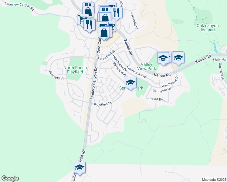 map of restaurants, bars, coffee shops, grocery stores, and more near 4895 Santo Drive in Oak Park