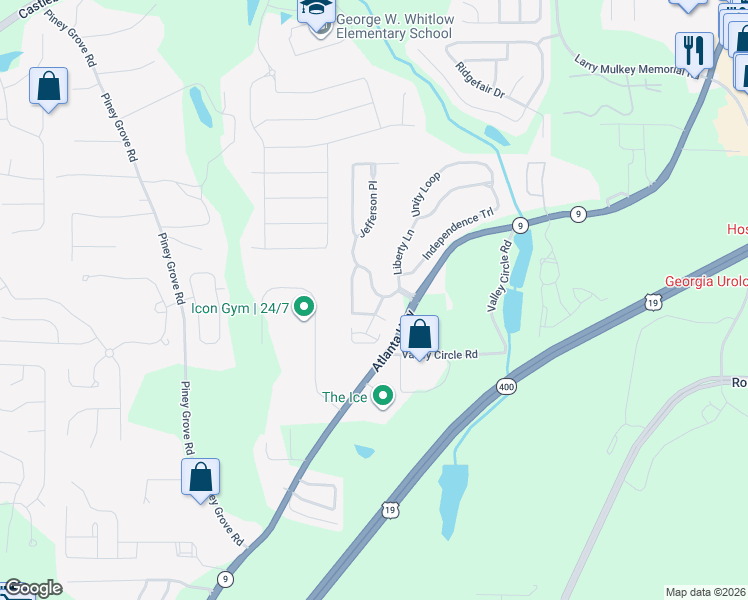 map of restaurants, bars, coffee shops, grocery stores, and more near 1115 Constitution Way in Cumming