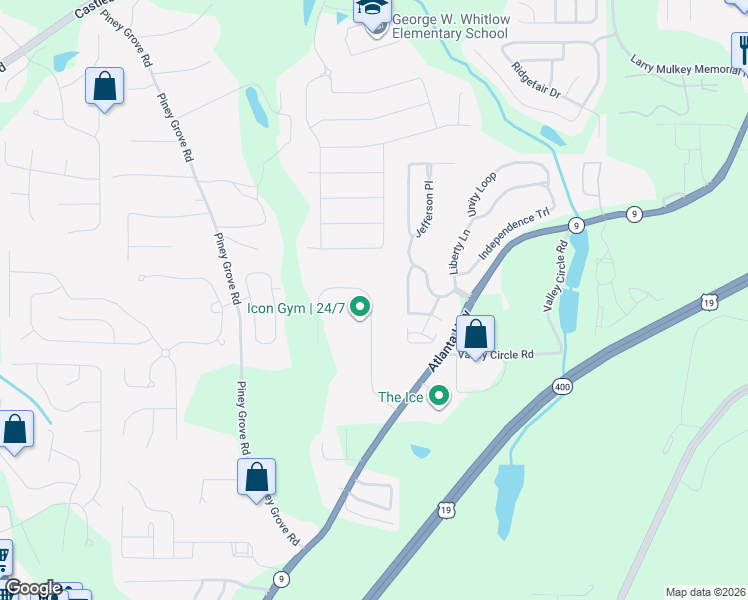 map of restaurants, bars, coffee shops, grocery stores, and more near 1595 Redi Rd in Cumming