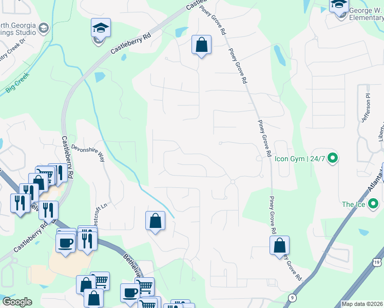 map of restaurants, bars, coffee shops, grocery stores, and more near 5770 Crestwick Way in Cumming