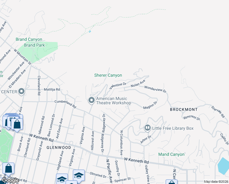 map of restaurants, bars, coffee shops, grocery stores, and more near 2125 Maginn Drive in Glendale