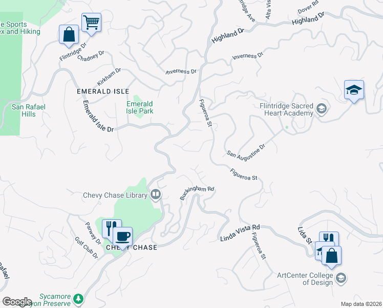 map of restaurants, bars, coffee shops, grocery stores, and more near 3620 Saint Elizabeth Road in Glendale