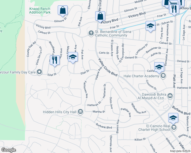 map of restaurants, bars, coffee shops, grocery stores, and more near 5901 Valerie Avenue in Los Angeles