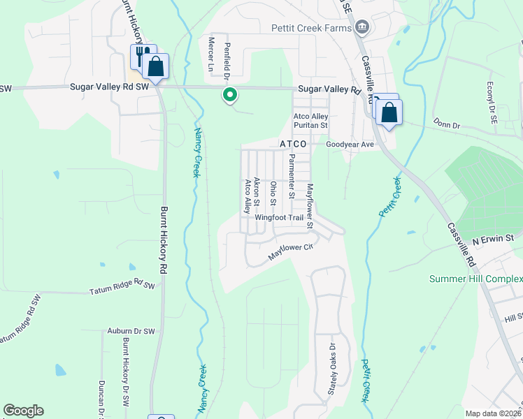 map of restaurants, bars, coffee shops, grocery stores, and more near 21 Akron Street in Cartersville
