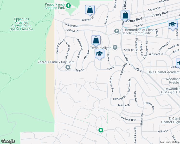 map of restaurants, bars, coffee shops, grocery stores, and more near 5860 Eilat Place in Los Angeles