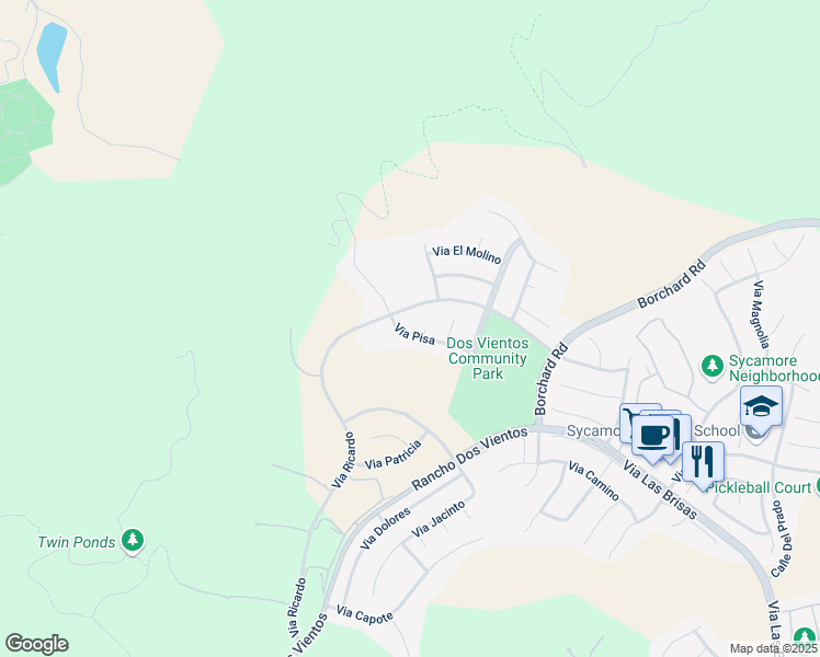 map of restaurants, bars, coffee shops, grocery stores, and more near 66 Via Ricardo in Thousand Oaks