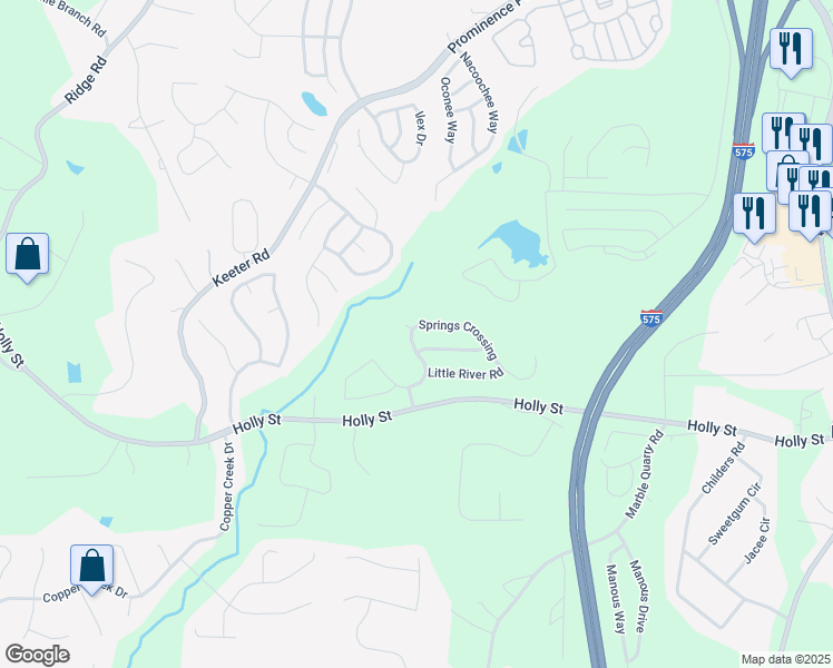 map of restaurants, bars, coffee shops, grocery stores, and more near 297 Springs Crossing in Canton