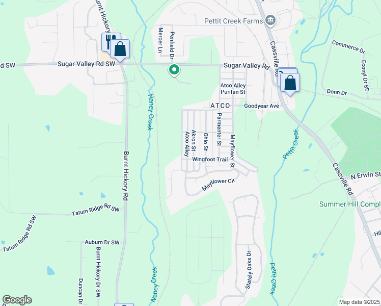 map of restaurants, bars, coffee shops, grocery stores, and more near 15 Akron Street in Cartersville