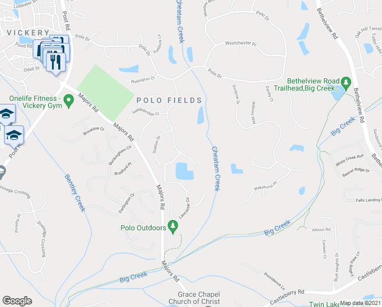 map of restaurants, bars, coffee shops, grocery stores, and more near 6365 Polo Club Drive in Cumming