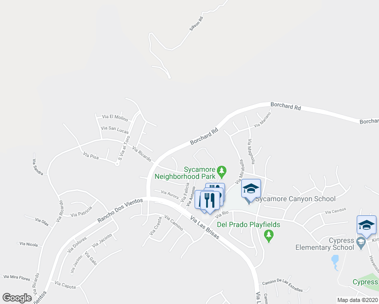 map of restaurants, bars, coffee shops, grocery stores, and more near 4793 Via Altamira in Thousand Oaks