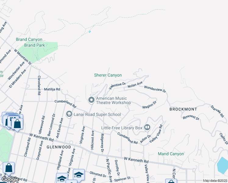 map of restaurants, bars, coffee shops, grocery stores, and more near 2125 Maginn Drive in Glendale