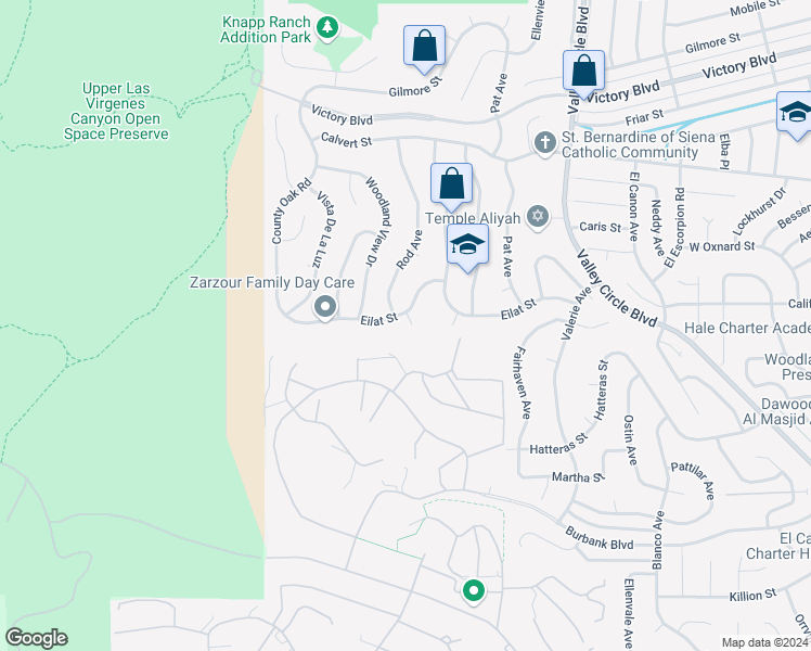 map of restaurants, bars, coffee shops, grocery stores, and more near 5869 Eilat Place in Los Angeles