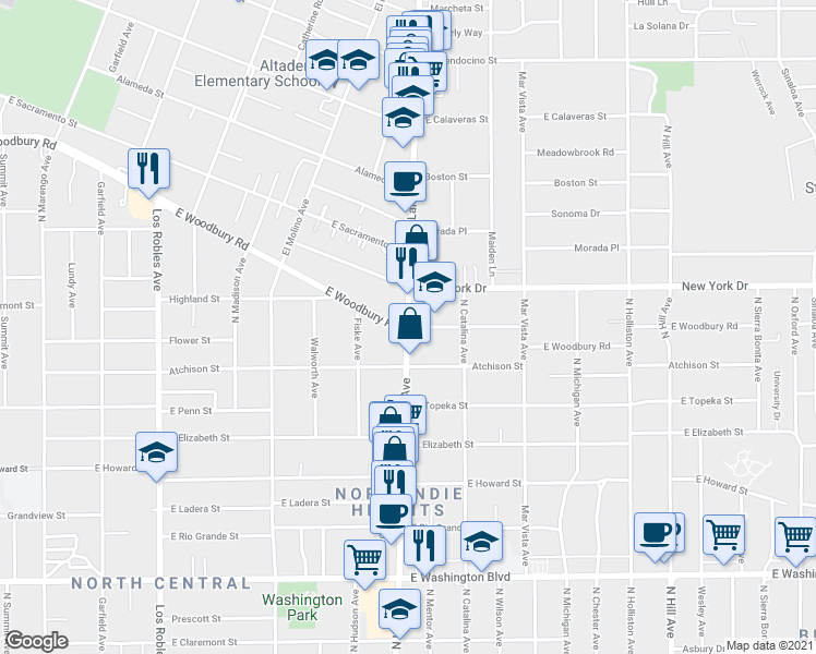 map of restaurants, bars, coffee shops, grocery stores, and more near 1840 N Lake Ave in Altadena