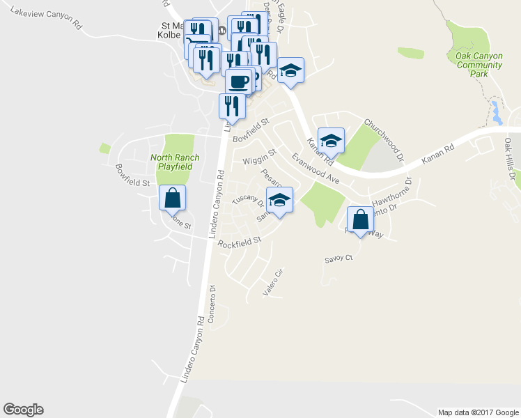 map of restaurants, bars, coffee shops, grocery stores, and more near 4862 Martona Drive in Oak Park