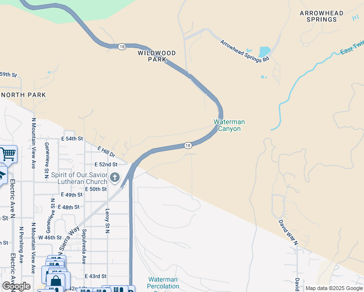 map of restaurants, bars, coffee shops, grocery stores, and more near 1078-3646 Rim of the World Highway in San Bernardino