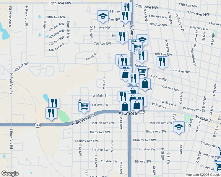 map of restaurants, bars, coffee shops, grocery stores, and more near 19 N Street Northwest in Ardmore