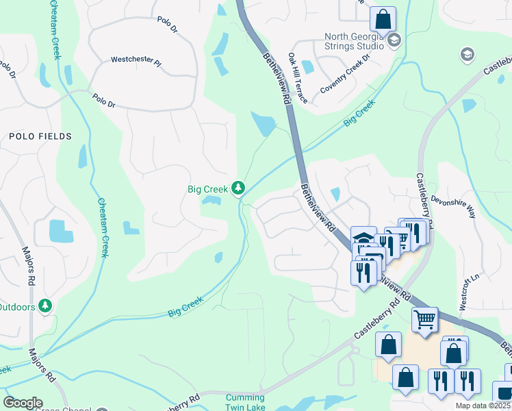 map of restaurants, bars, coffee shops, grocery stores, and more near 5755 Beaver Ridge Drive in Cumming