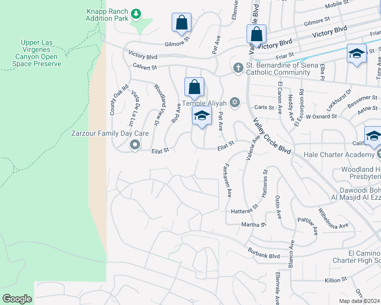 map of restaurants, bars, coffee shops, grocery stores, and more near 5871 Maury Avenue in Los Angeles